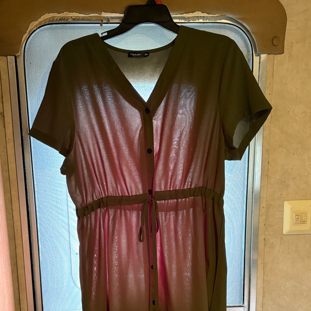 SHEIN Olive Green Button-Down Dress